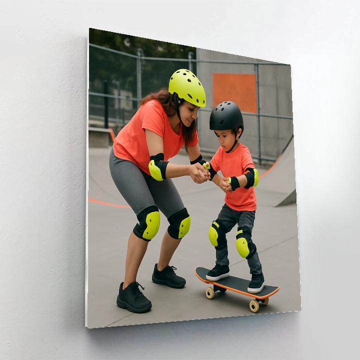 Mom And Child Learning To Skateboard Safely Paint by numbers art
