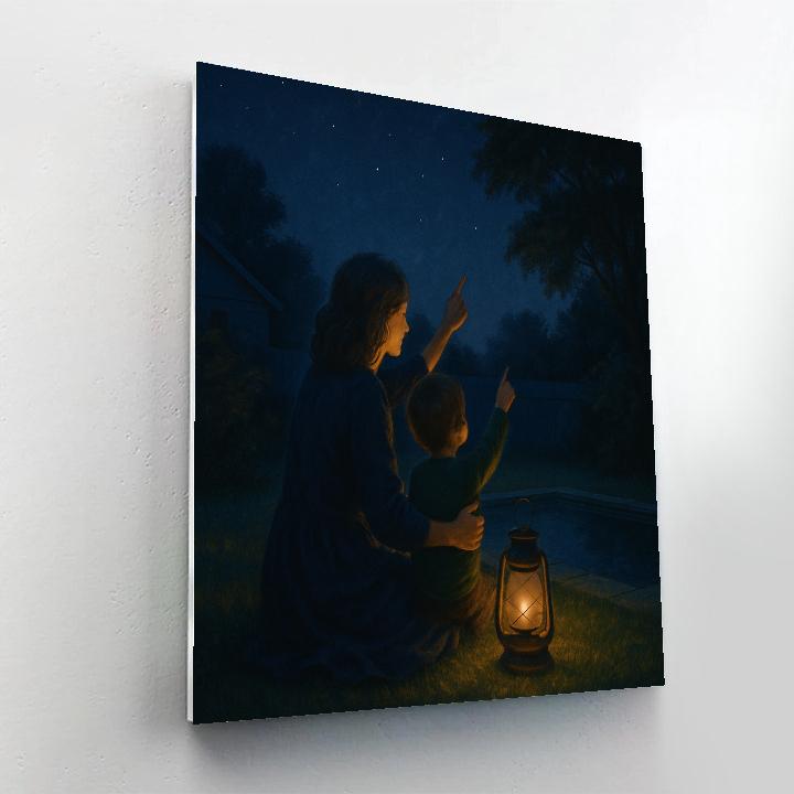 Mother And Child Stargazing With Lantern Number painting