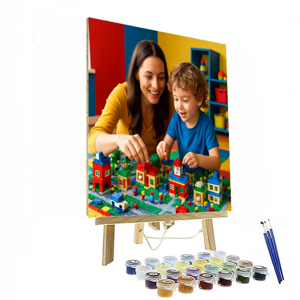 Mom And Child Building Lego City painting number kit
