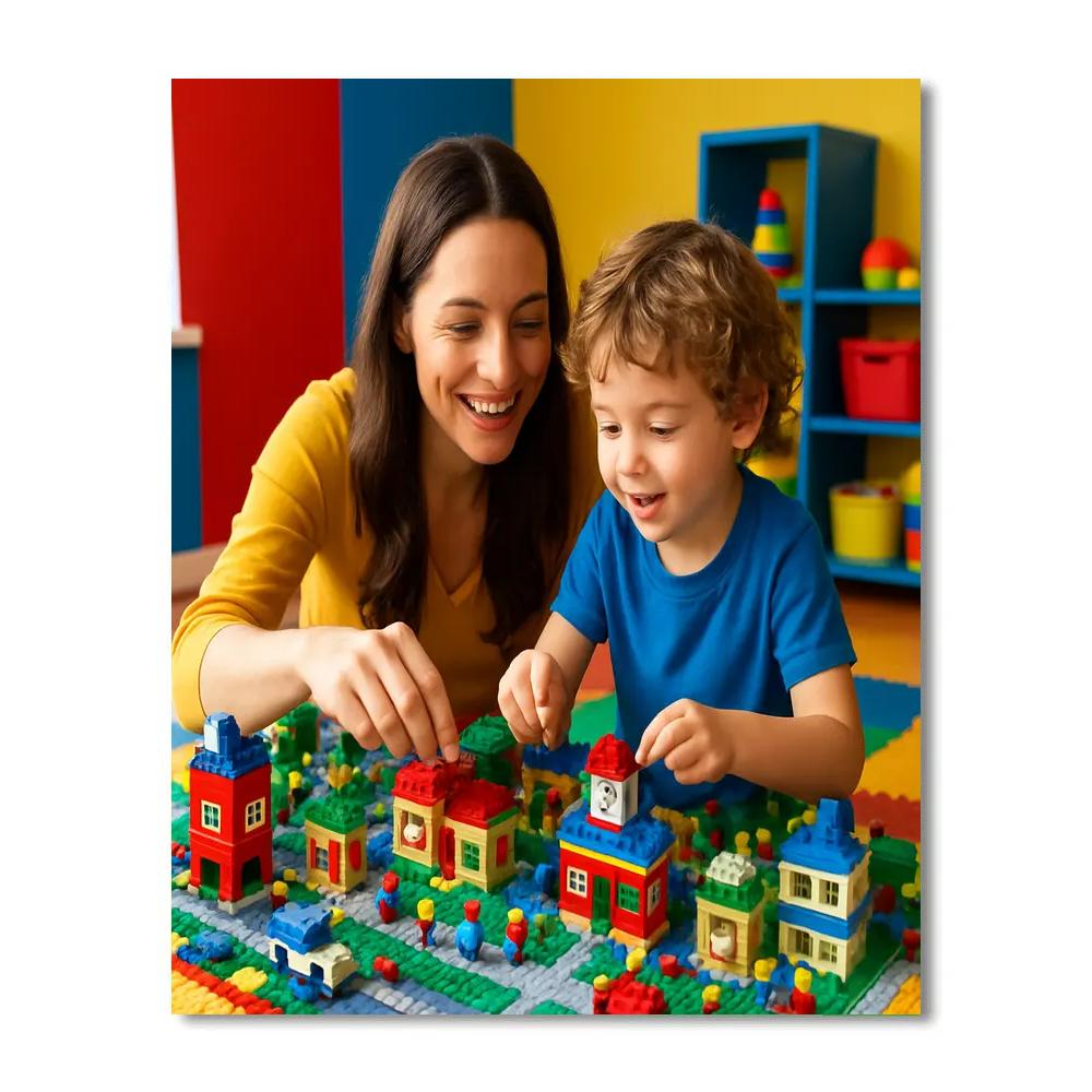 Mom And Child Building Lego City painting number kit