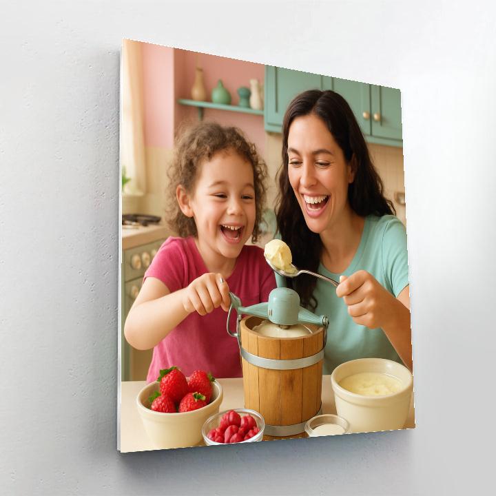 Mother And Child Making Homemade Ice Cream paint by color