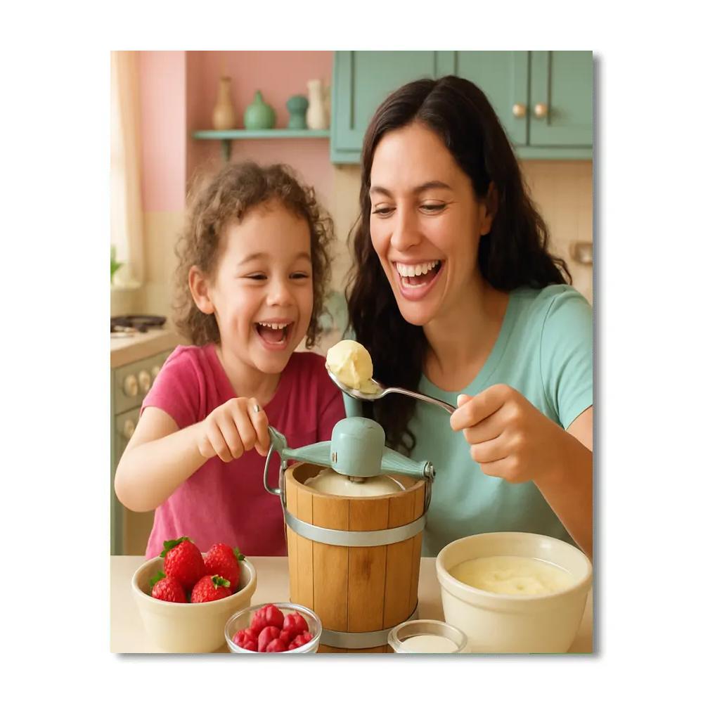 Mother And Child Making Homemade Ice Cream paint by color