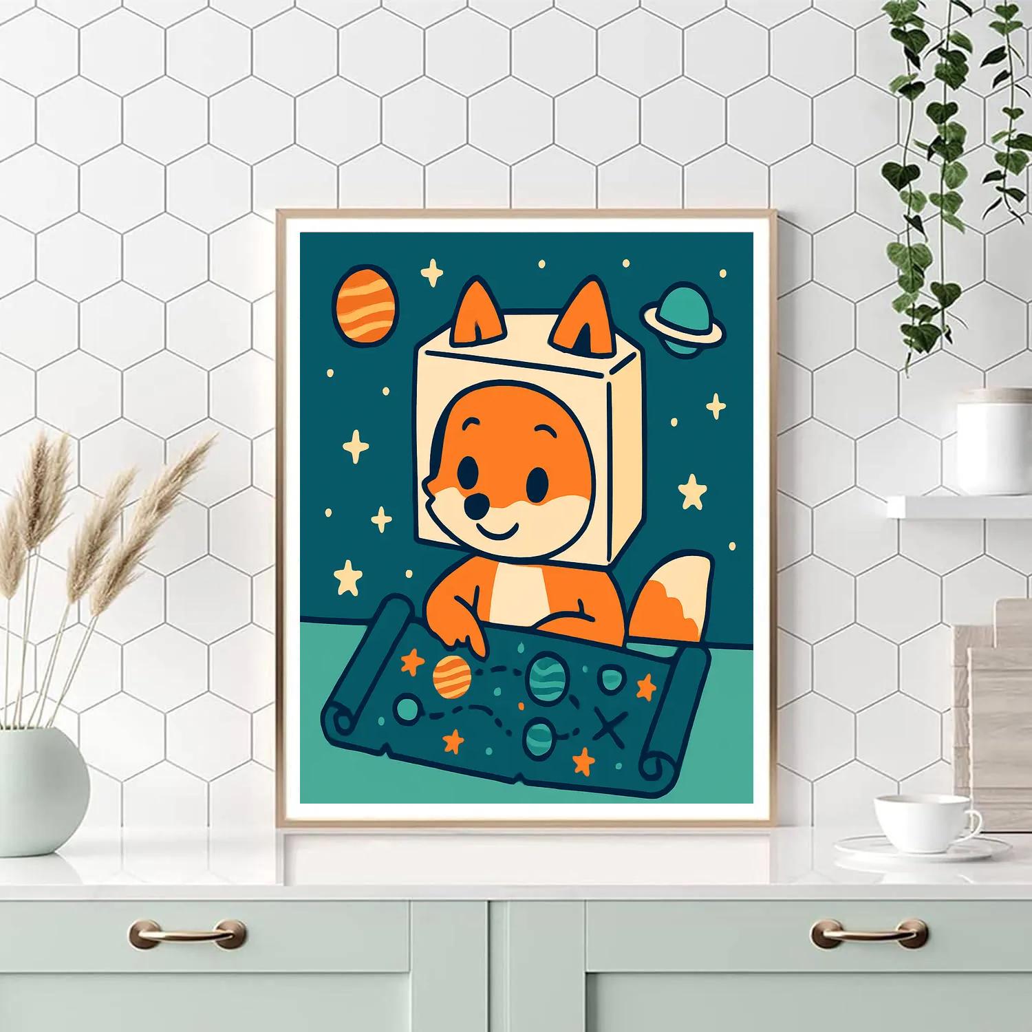Space Explorer Fox And Map Paint by numbers art
