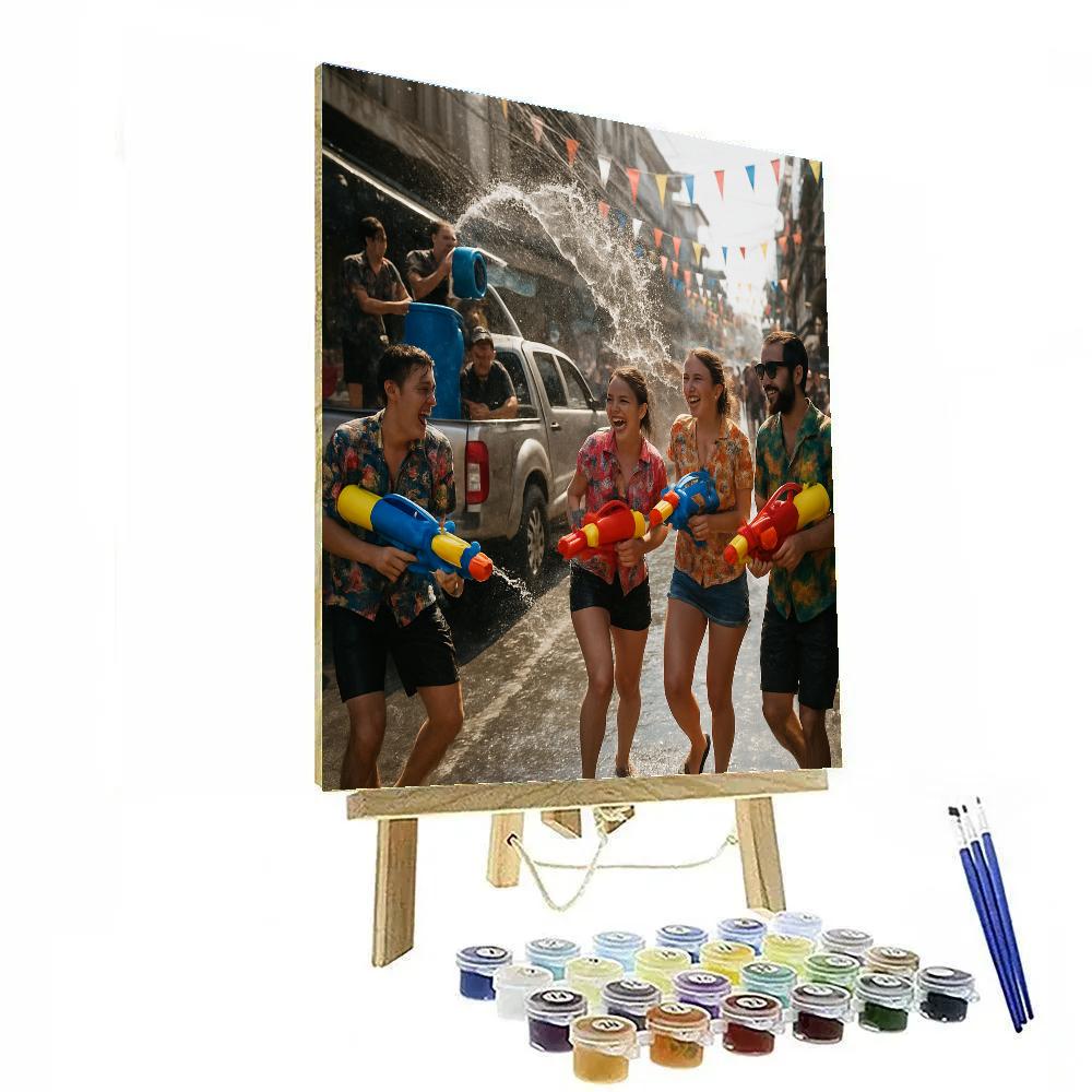 Songkran Street Water Fight paint by numbers