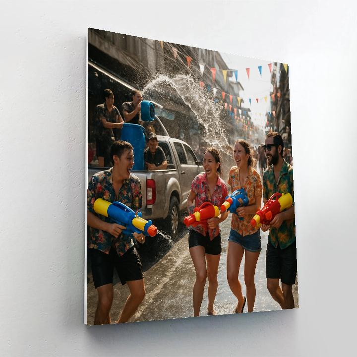 Songkran Street Water Fight paint by numbers