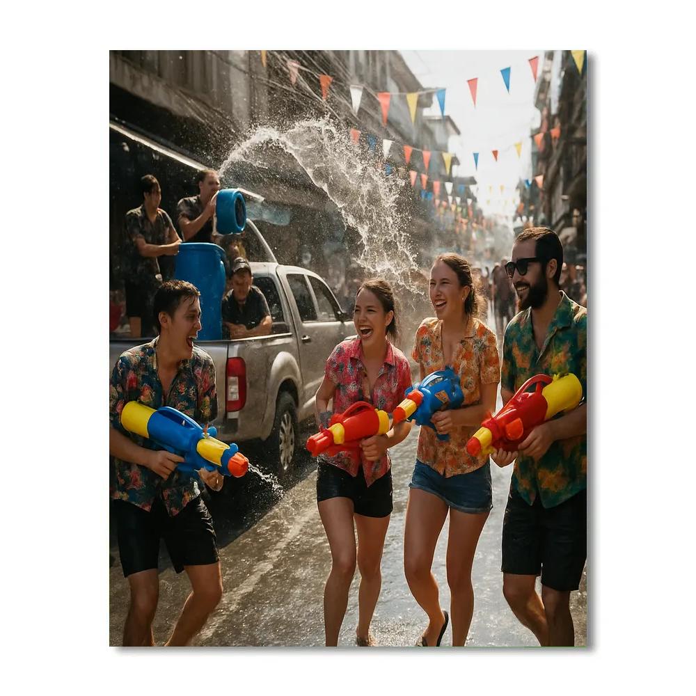 Songkran Street Water Fight paint by numbers