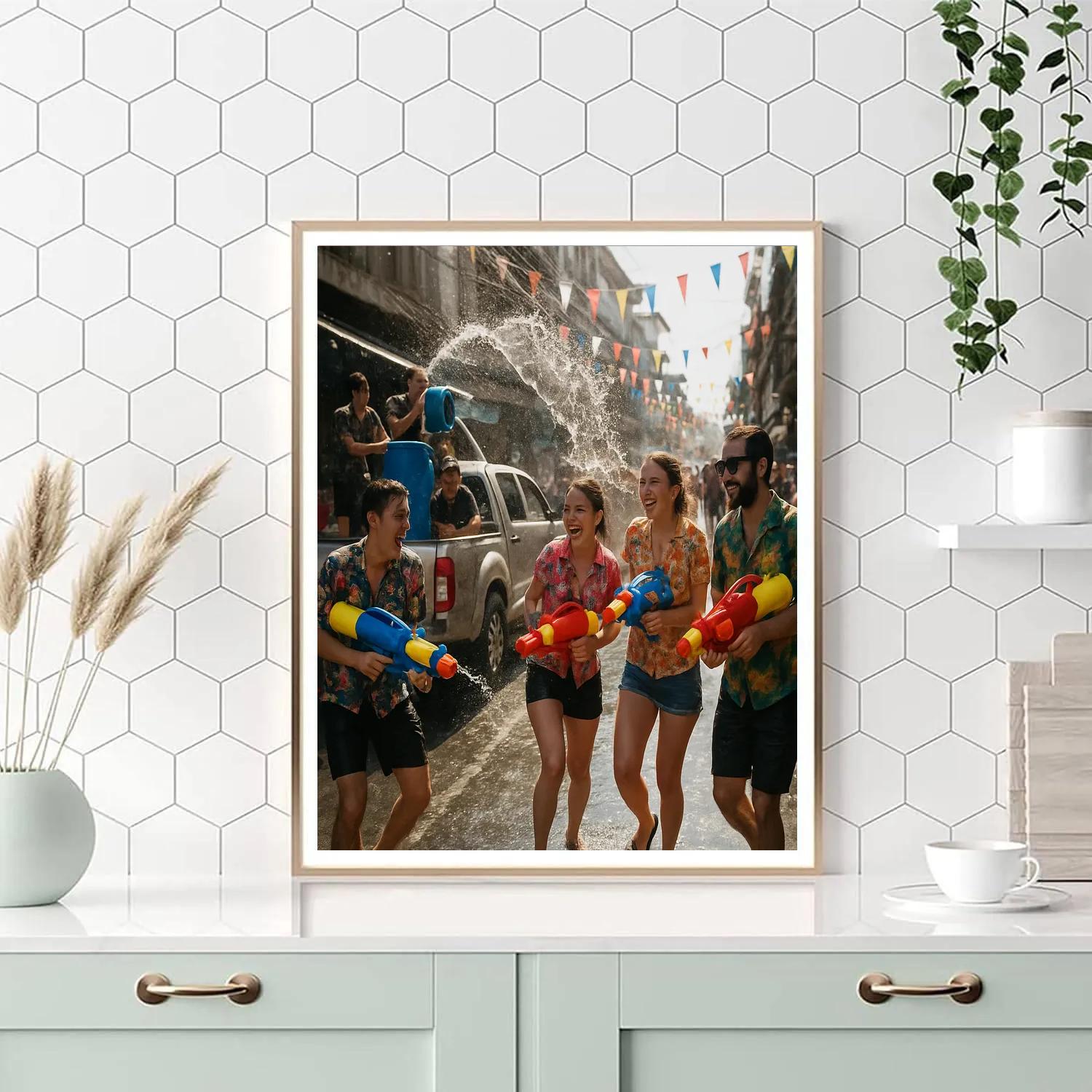 Songkran Street Water Fight paint by numbers