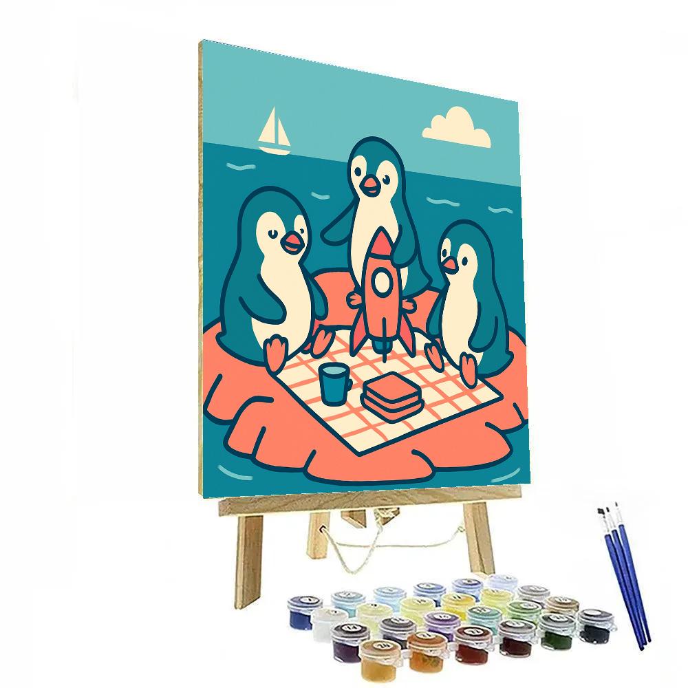 Rocket Penguin Picnic painting number kit