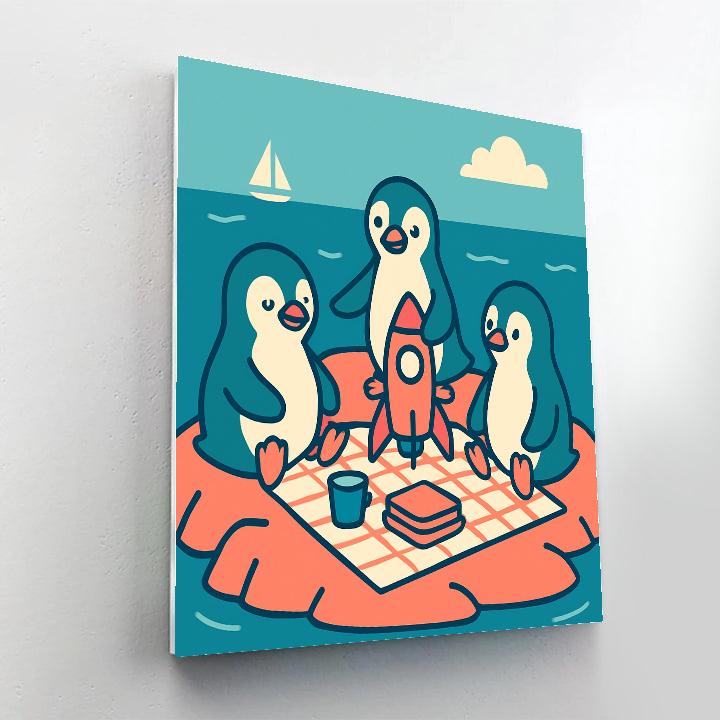 Rocket Penguin Picnic painting number kit