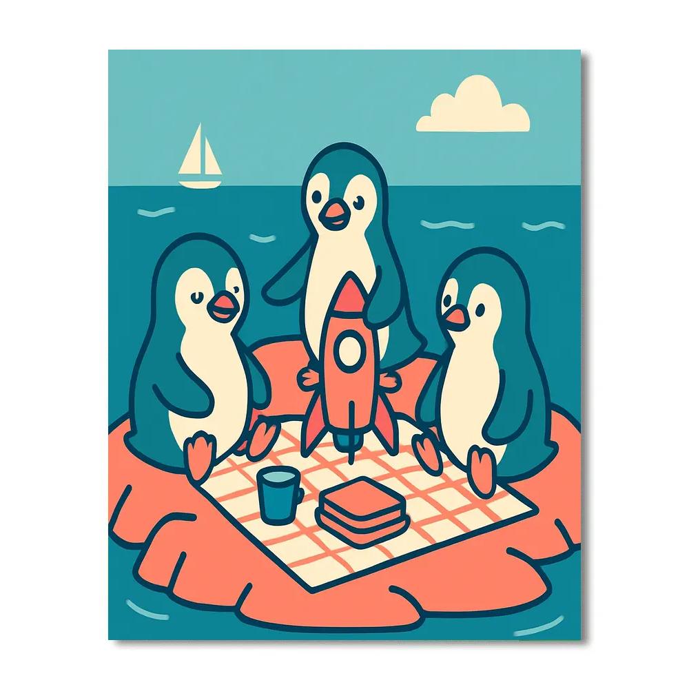 Rocket Penguin Picnic painting number kit