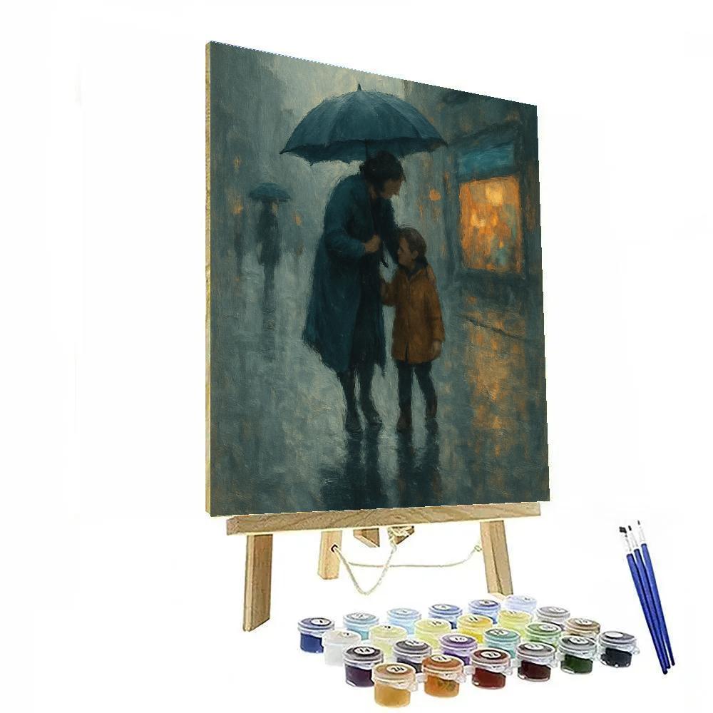 Rainy Day Umbrella Walk Number painting