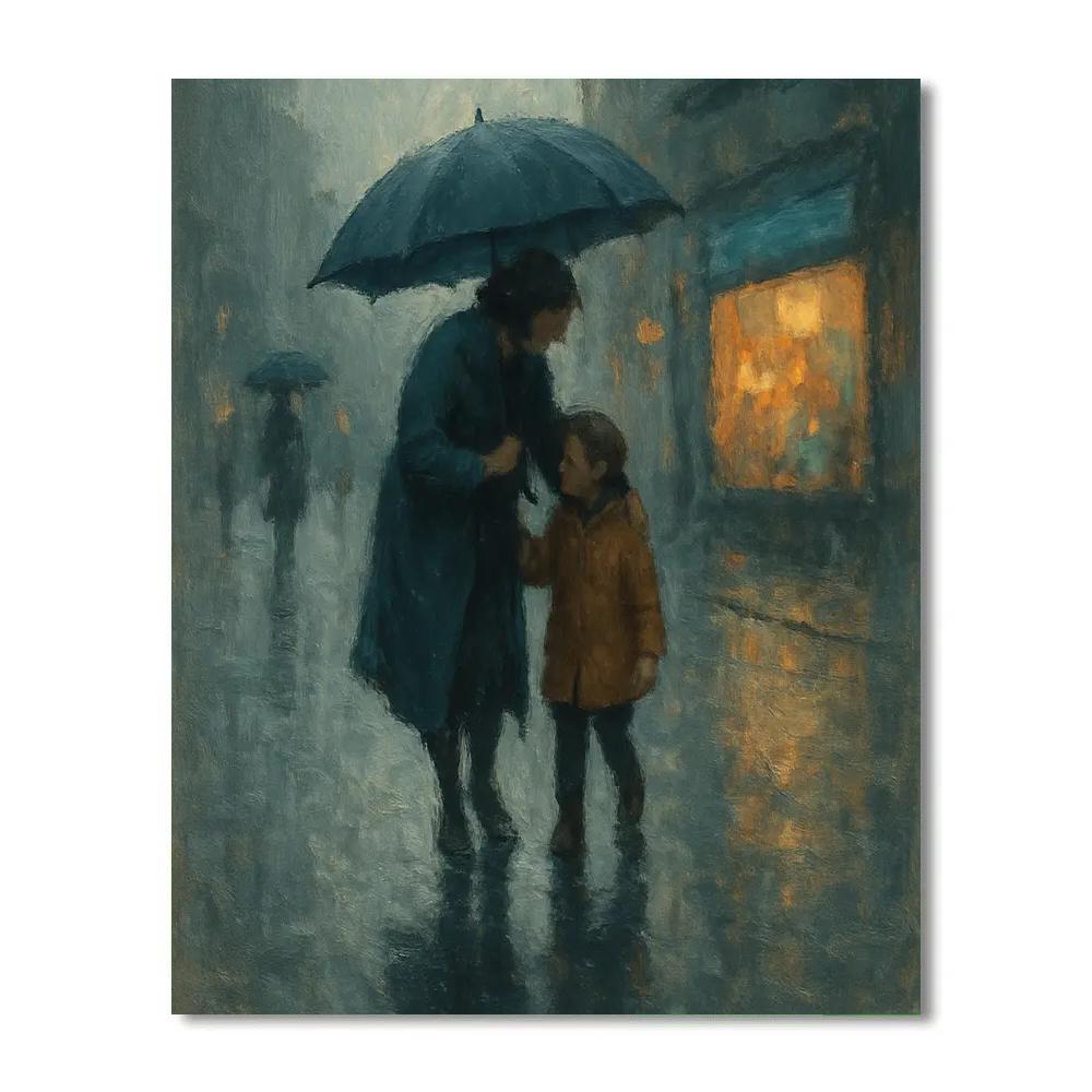 Rainy Day Umbrella Walk Number painting