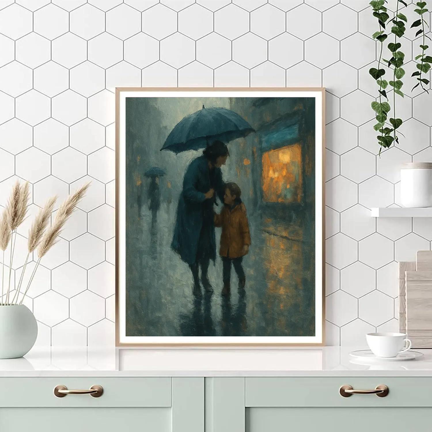 Rainy Day Umbrella Walk Number painting