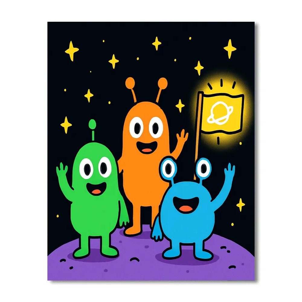 Space Adventure With Friendly Aliens paint by color