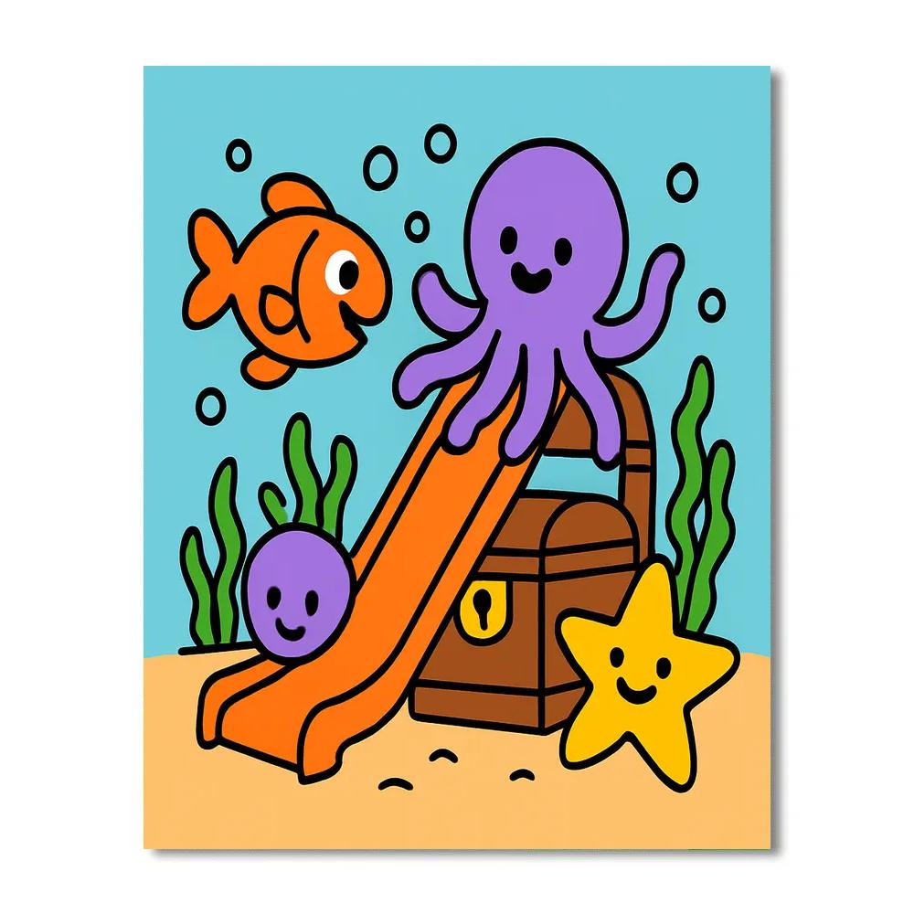Underwater Playground With Happy Sea Creatures paint by number