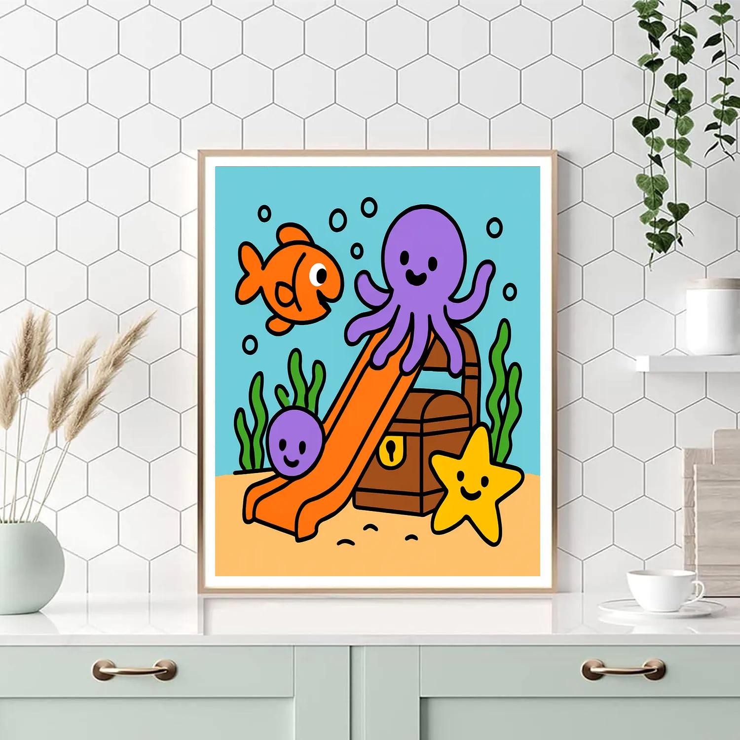 Underwater Playground With Happy Sea Creatures paint by number