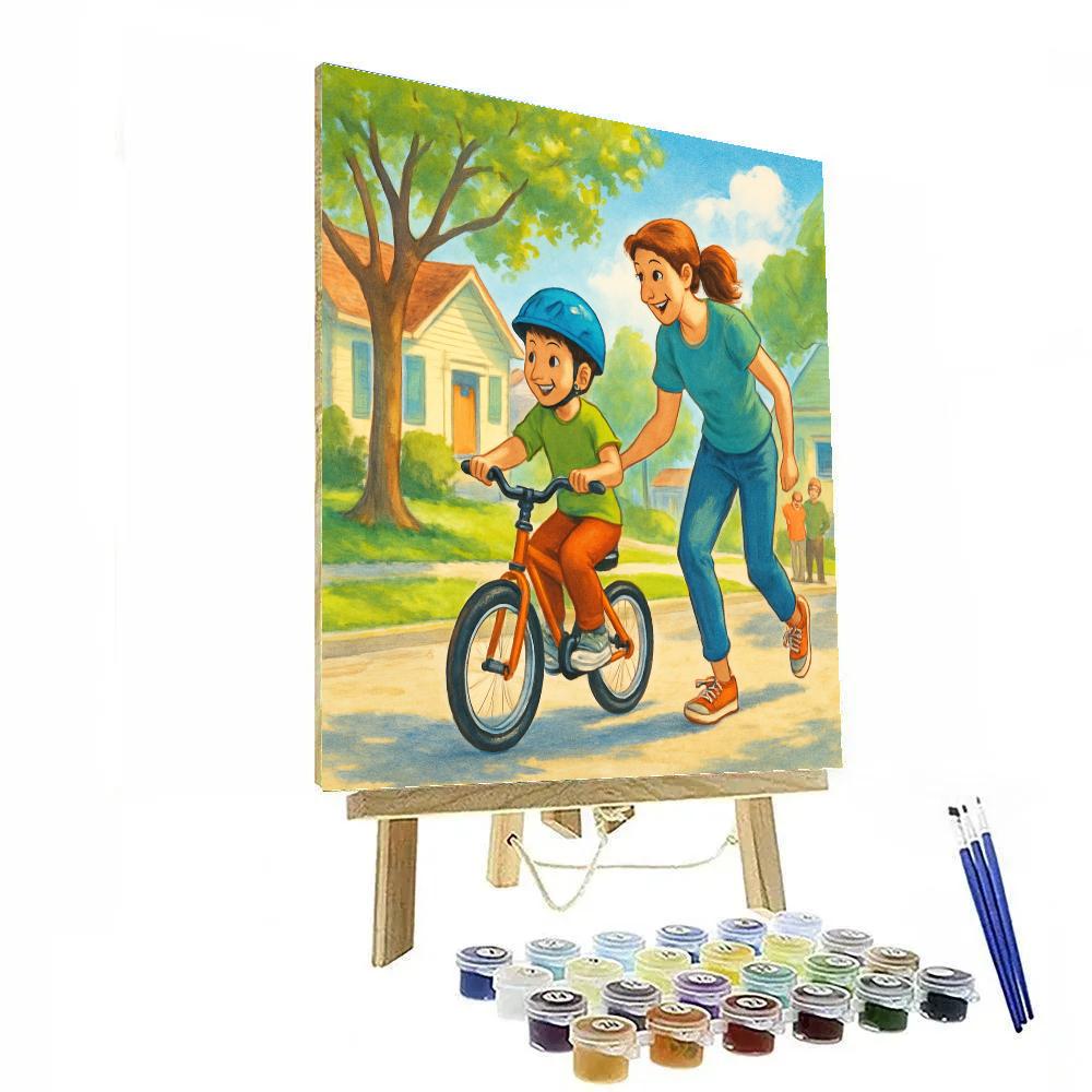 Mother Teaching Bicycle Ride painting number kit