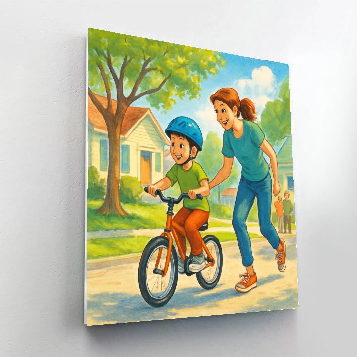 Mother Teaching Bicycle Ride painting number kit