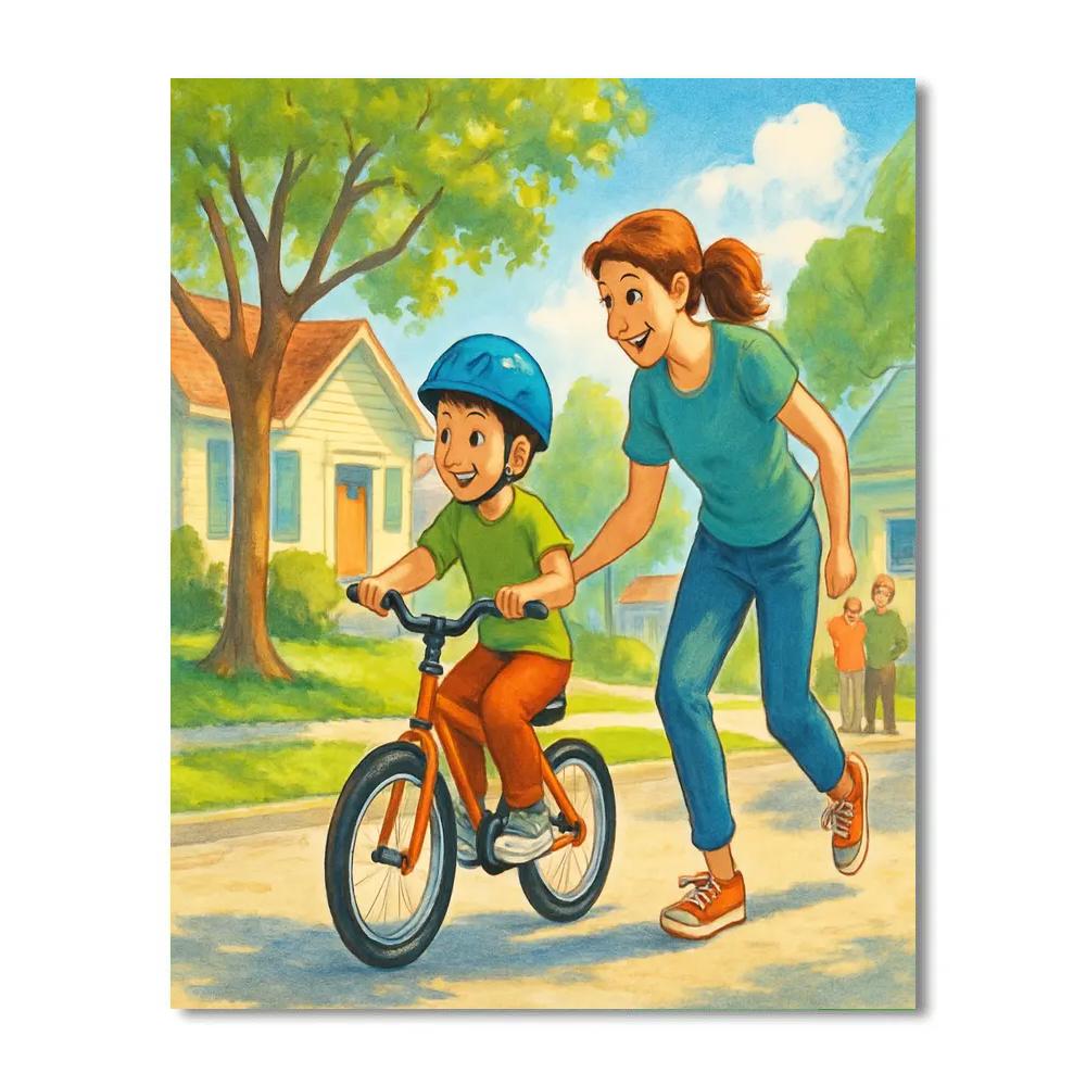 Mother Teaching Bicycle Ride painting number kit