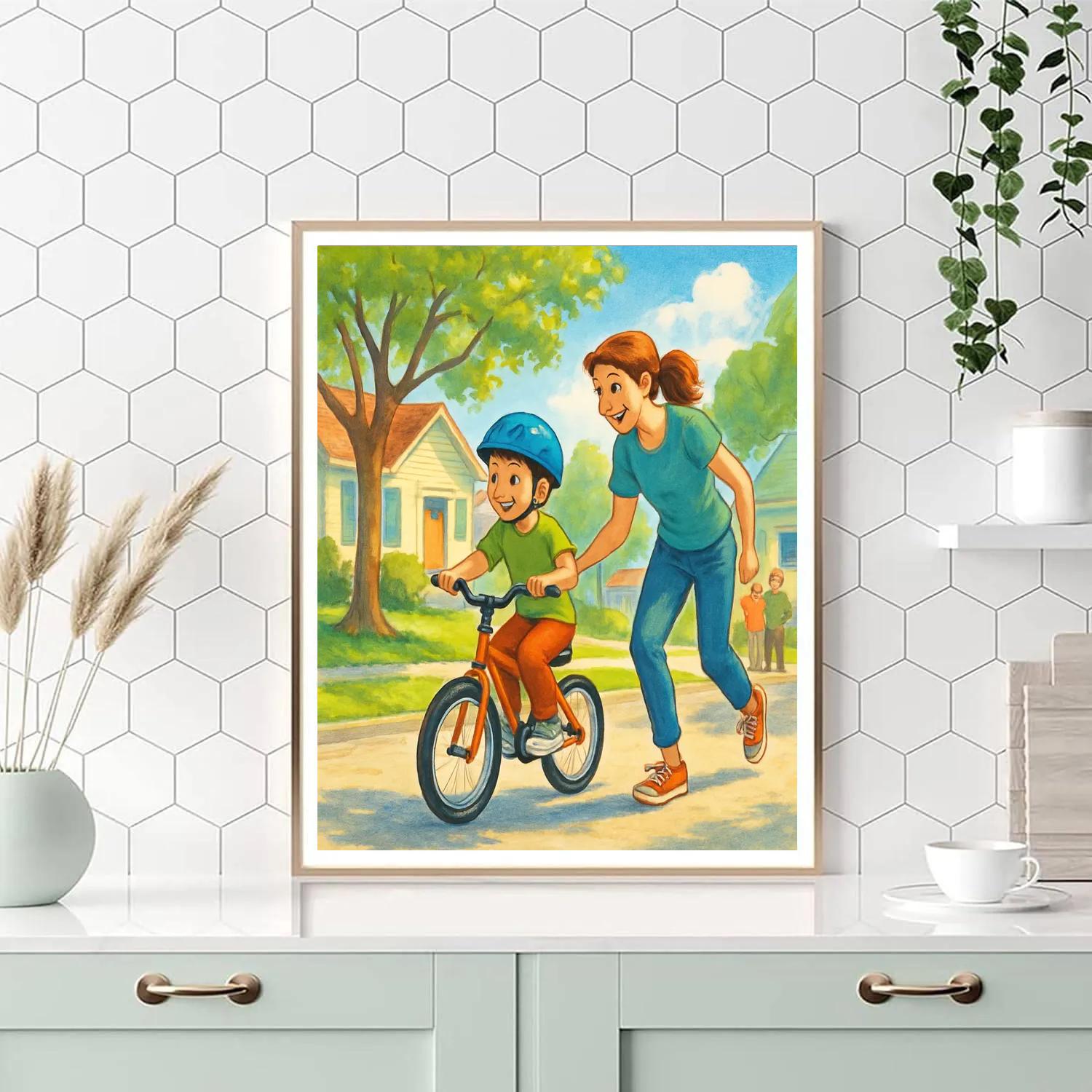 Mother Teaching Bicycle Ride painting number kit