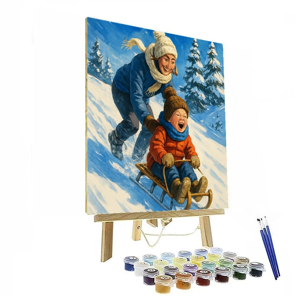 Snowy Sledding Cheer paint by numbers