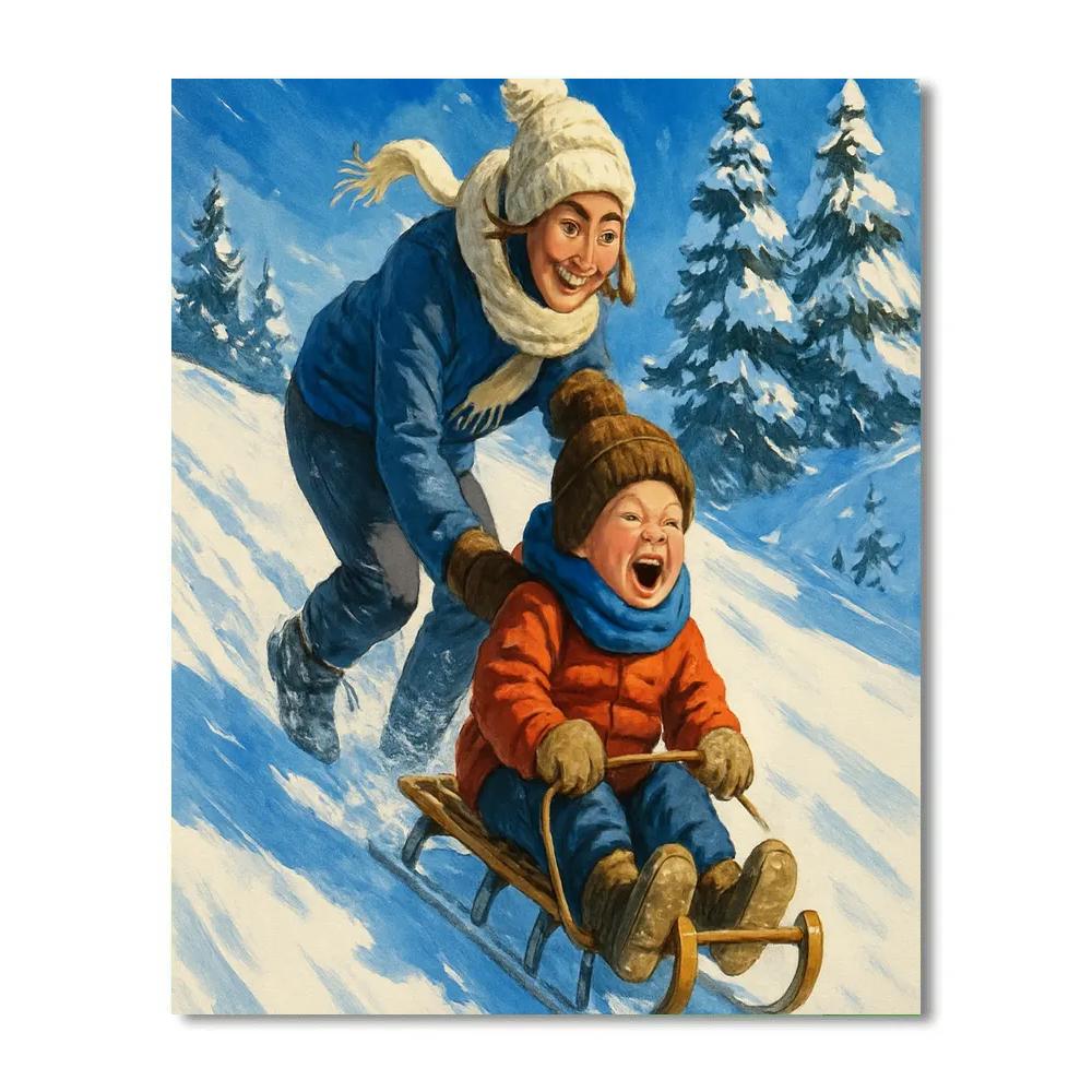 Snowy Sledding Cheer paint by numbers