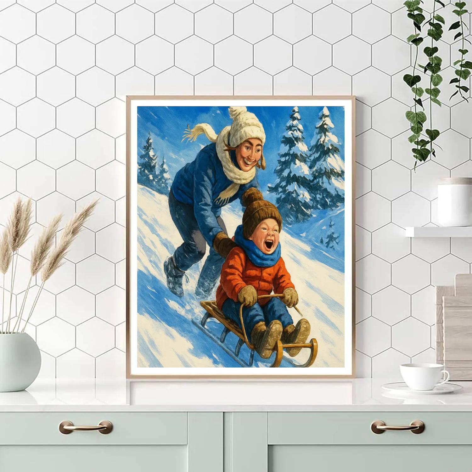 Snowy Sledding Cheer paint by numbers