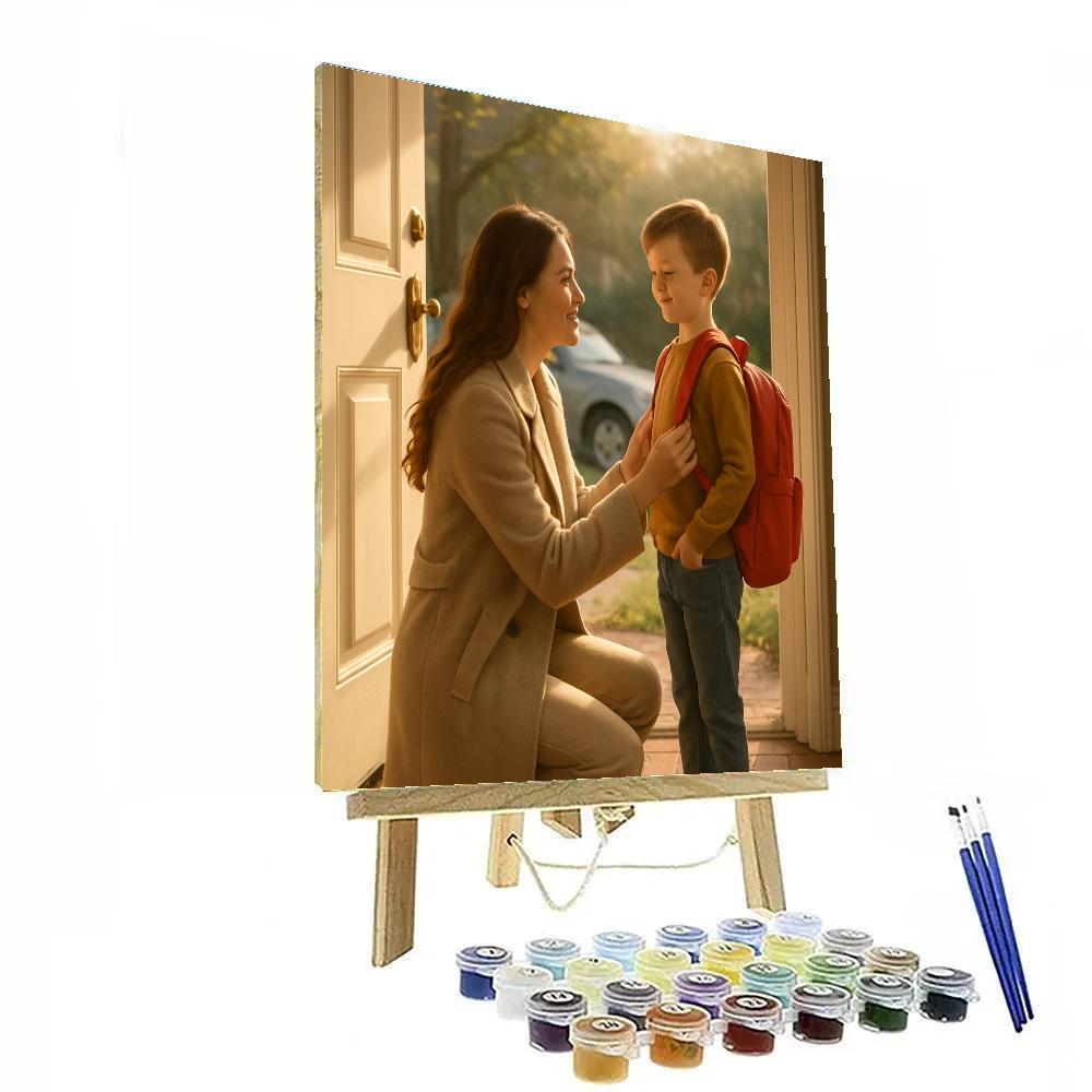 Mother Guiding First Day Of School Numbered painting kits