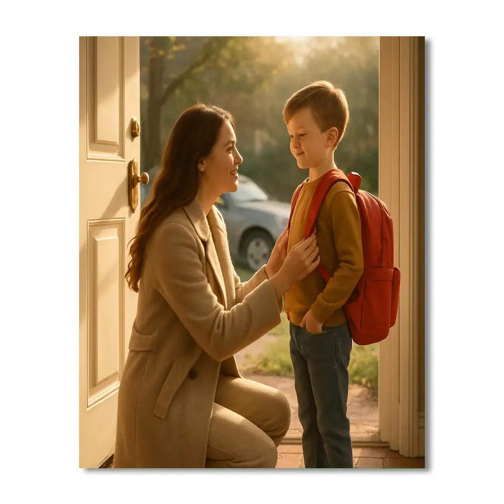 Mother Guiding First Day Of School Numbered painting kits