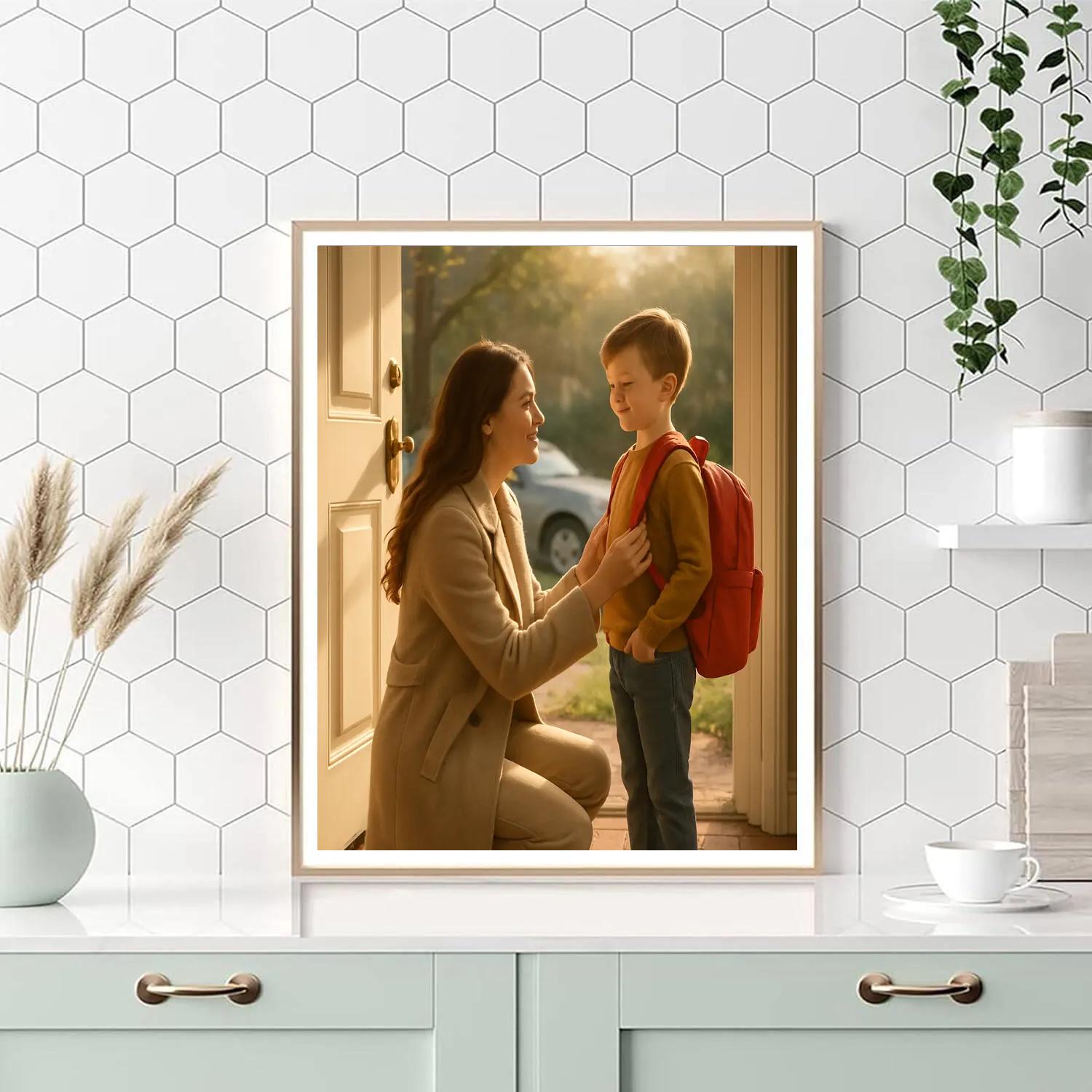 Mother Guiding First Day Of School Numbered painting kits