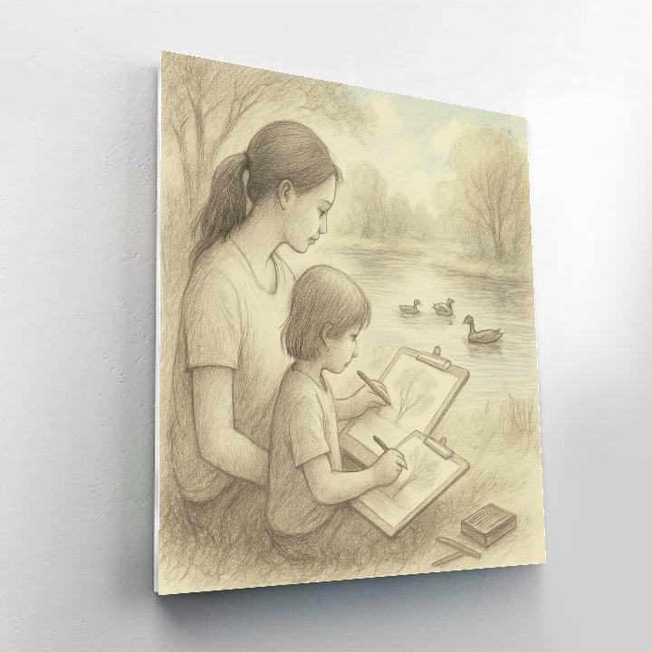 Mother And Child Sketching In Park Numbered painting kits