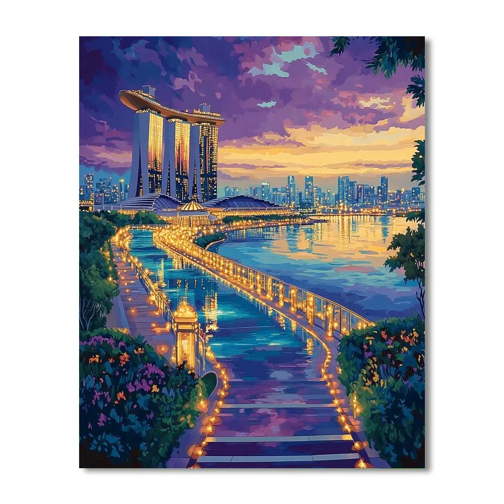 Marina Bay Sands Skyline At Dusk Singapore Painting by numbers kit