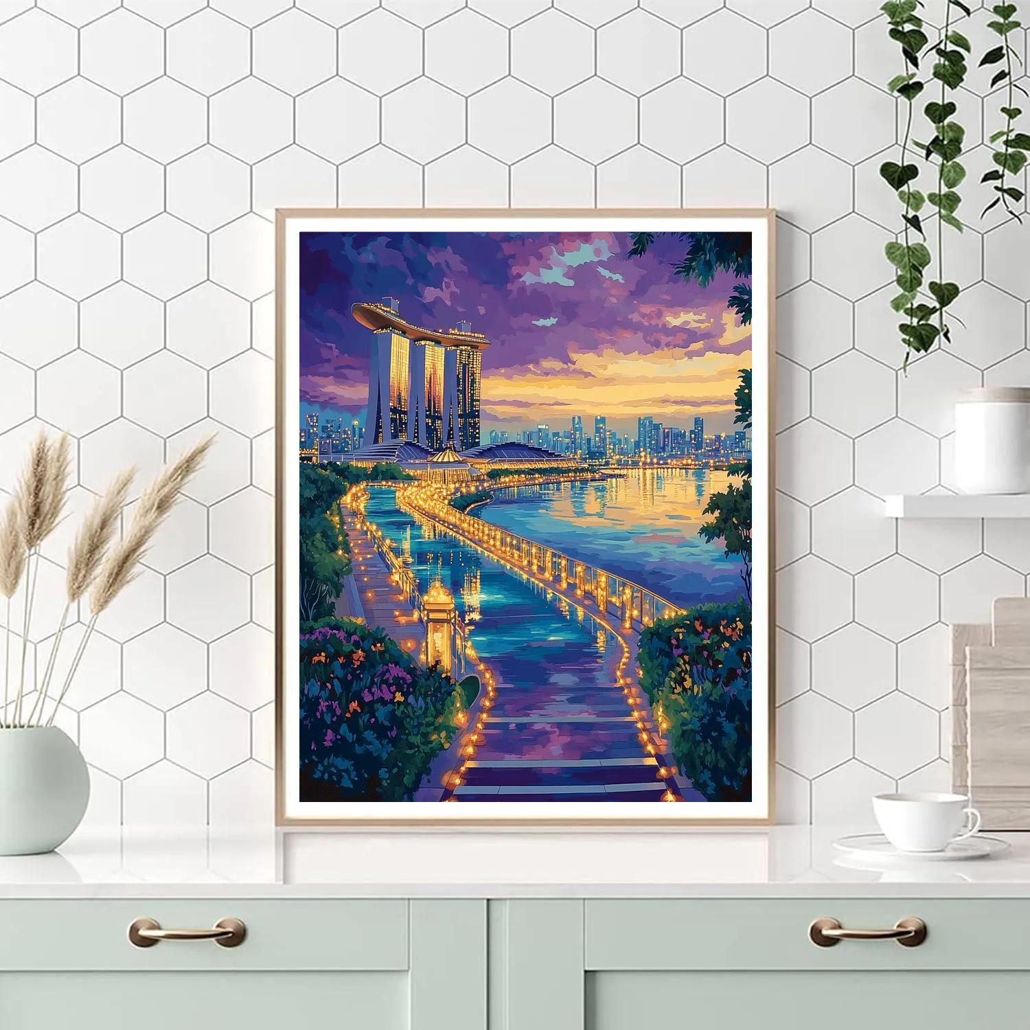 Marina Bay Sands Skyline At Dusk Singapore Painting by numbers kit