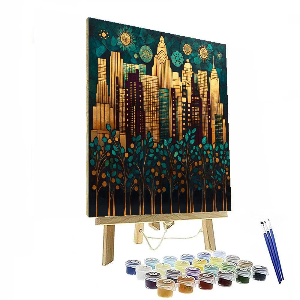 Gustav Klimt Inspired Cityscape At Dusk Paint by numbers kits