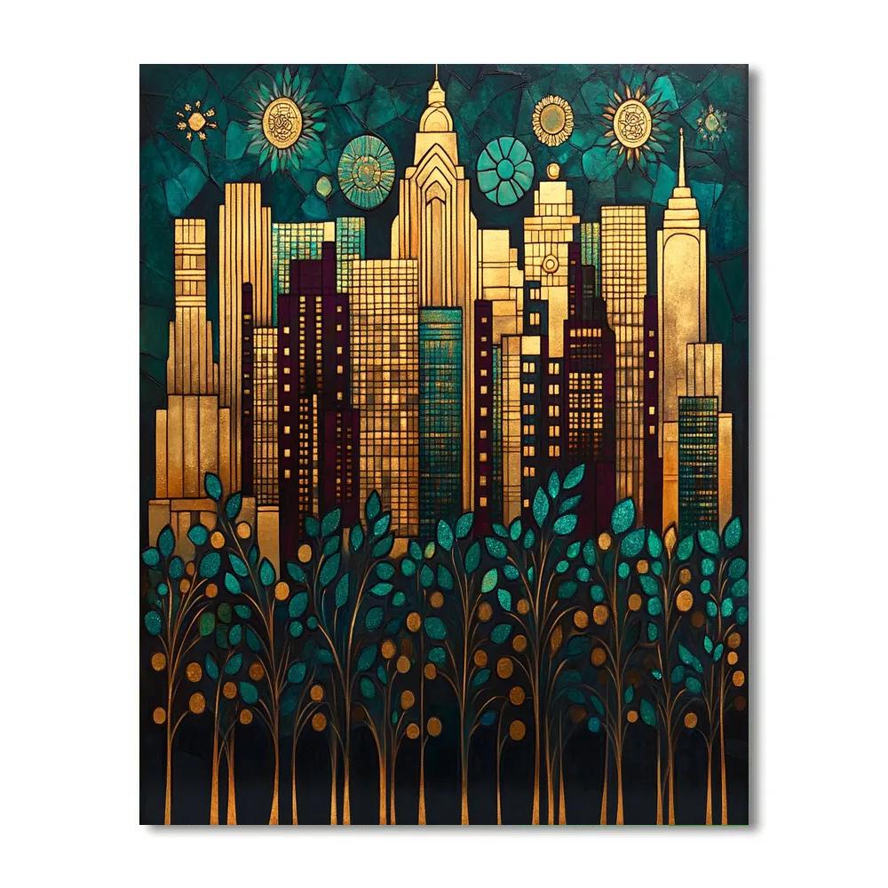 Gustav Klimt Inspired Cityscape At Dusk Paint by numbers kits