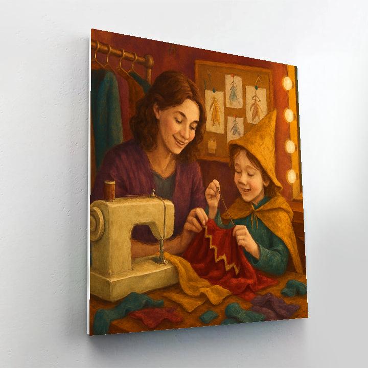 Mother And Child Sewing Costume Number painting