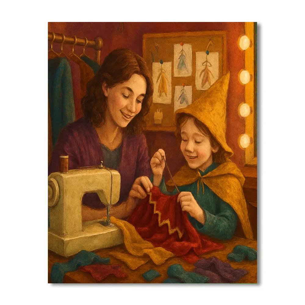 Mother And Child Sewing Costume Number painting