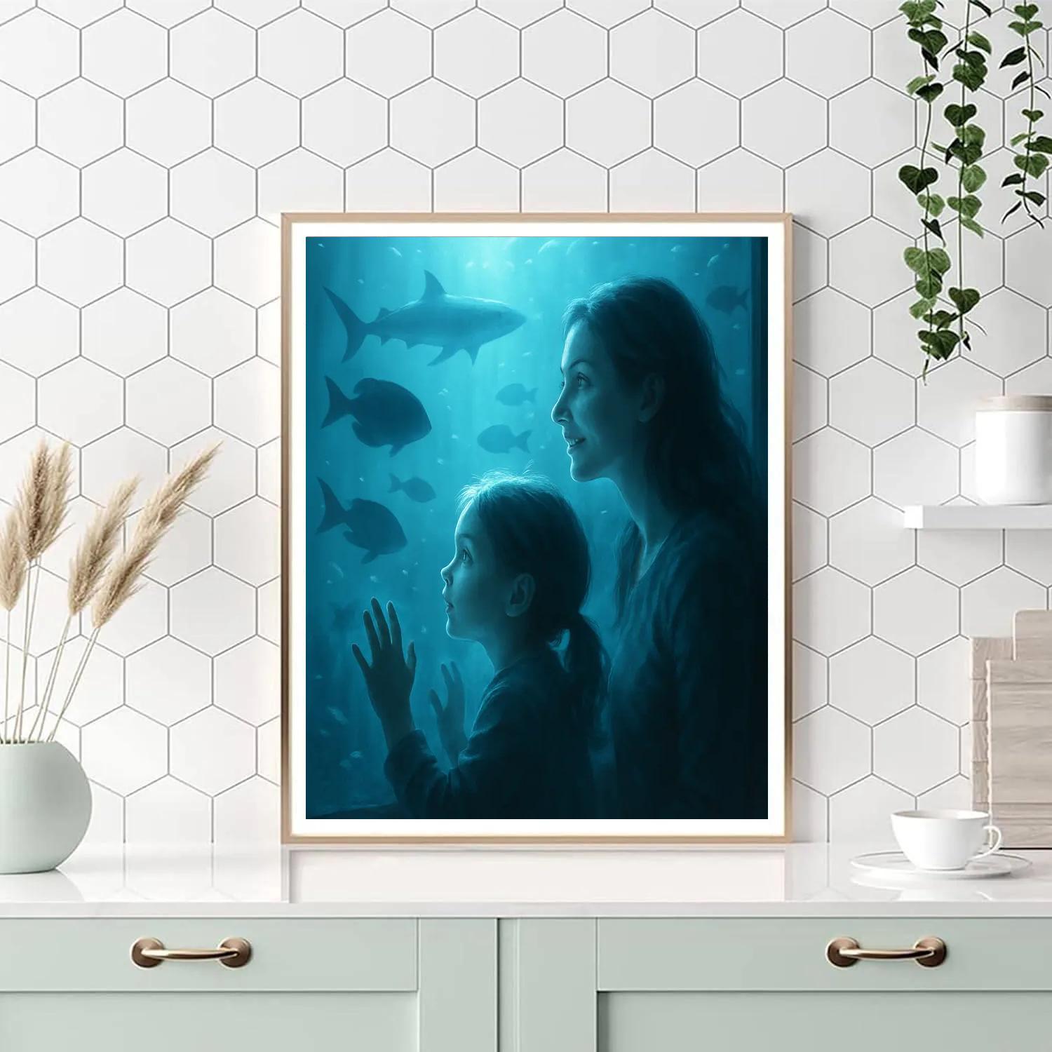 Mother And Child At Aquarium Window paint by number