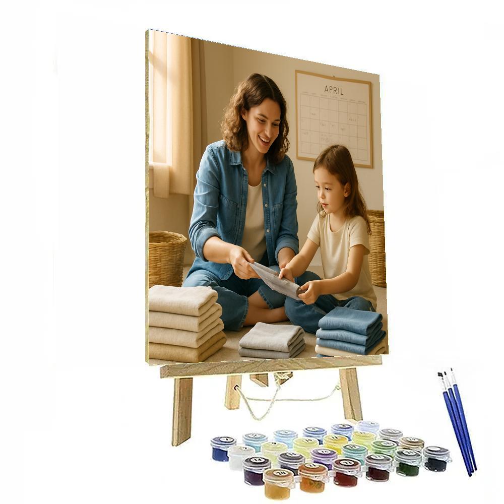Mother Teaching Laundry Fold paint by number