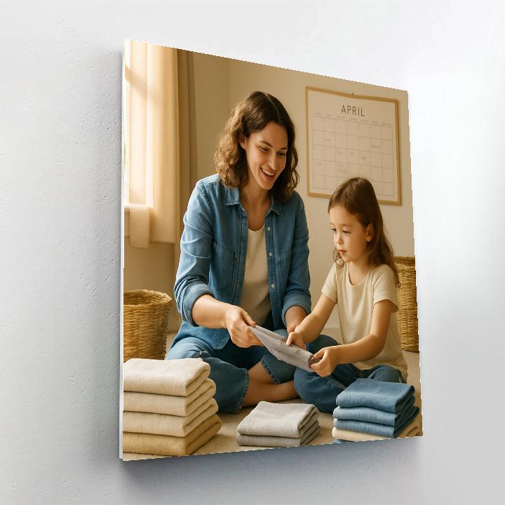 Mother Teaching Laundry Fold paint by number