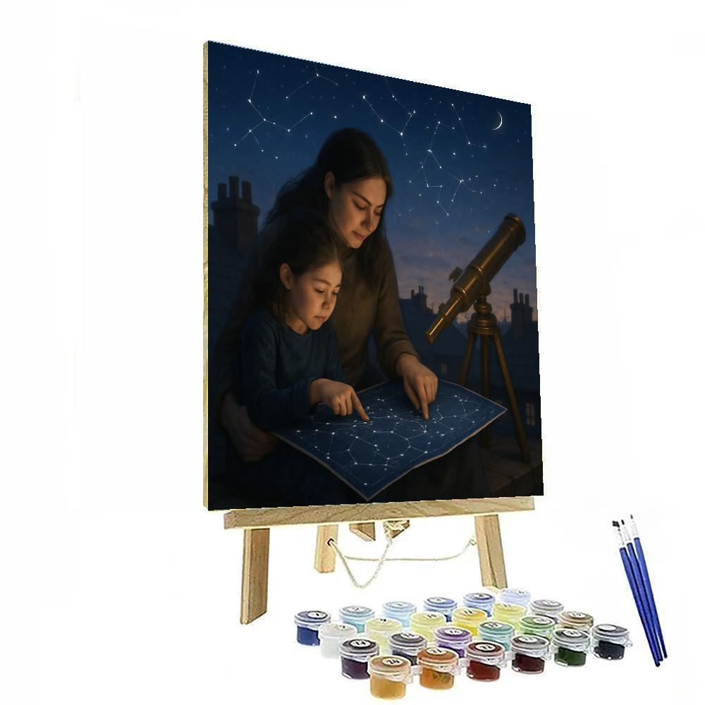 Mother And Child Stargazing With Map paint by numbers