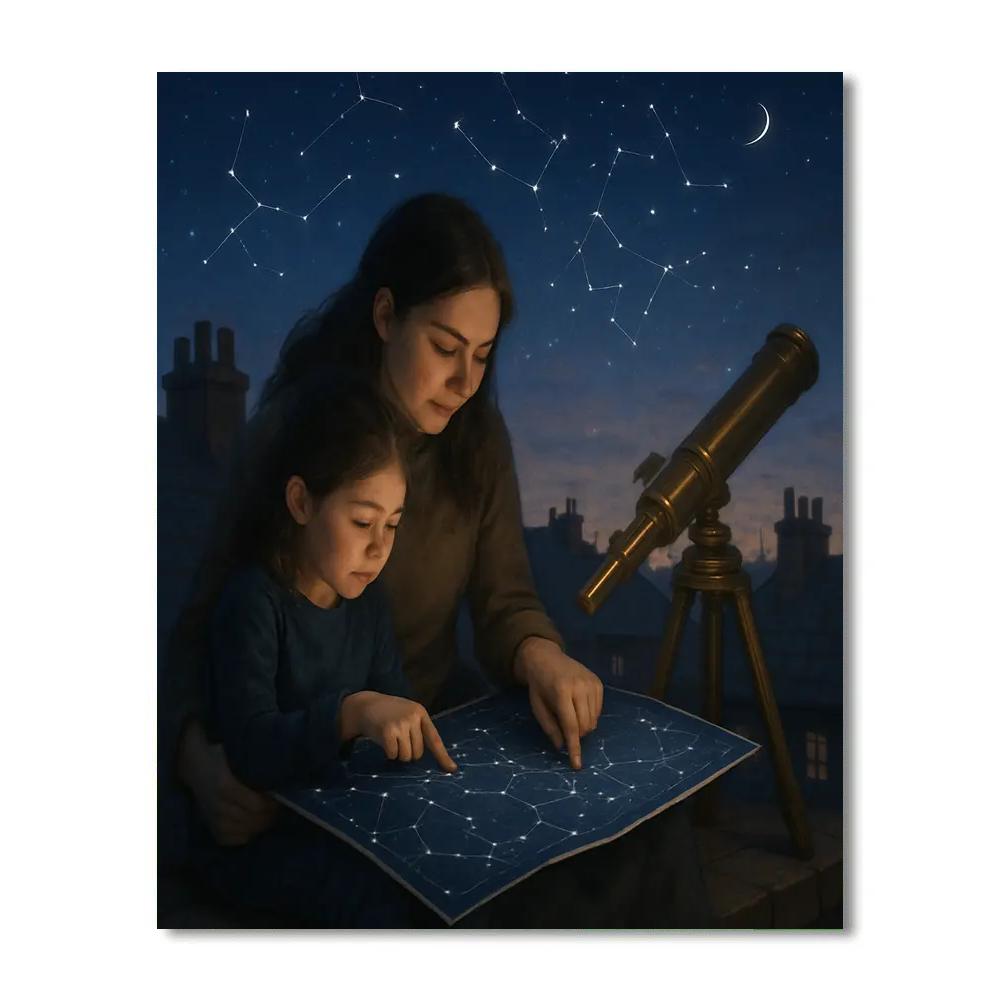 Mother And Child Stargazing With Map paint by numbers