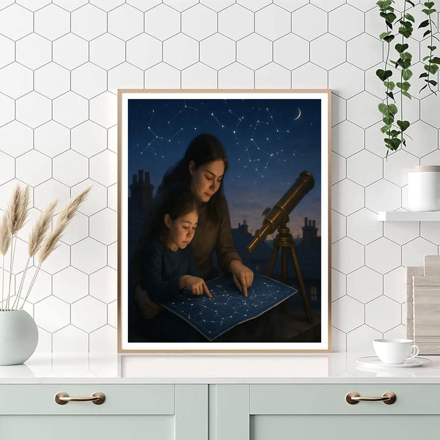 Mother And Child Stargazing With Map paint by numbers