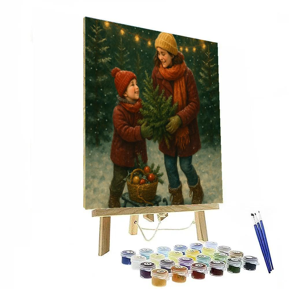 Mother And Child Planting Christmas Tree painting number kit