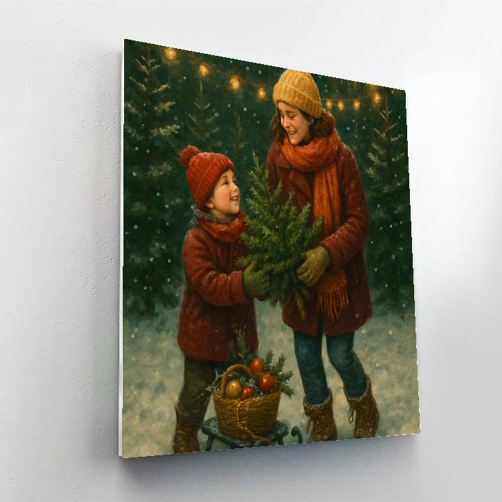 Mother And Child Planting Christmas Tree painting number kit