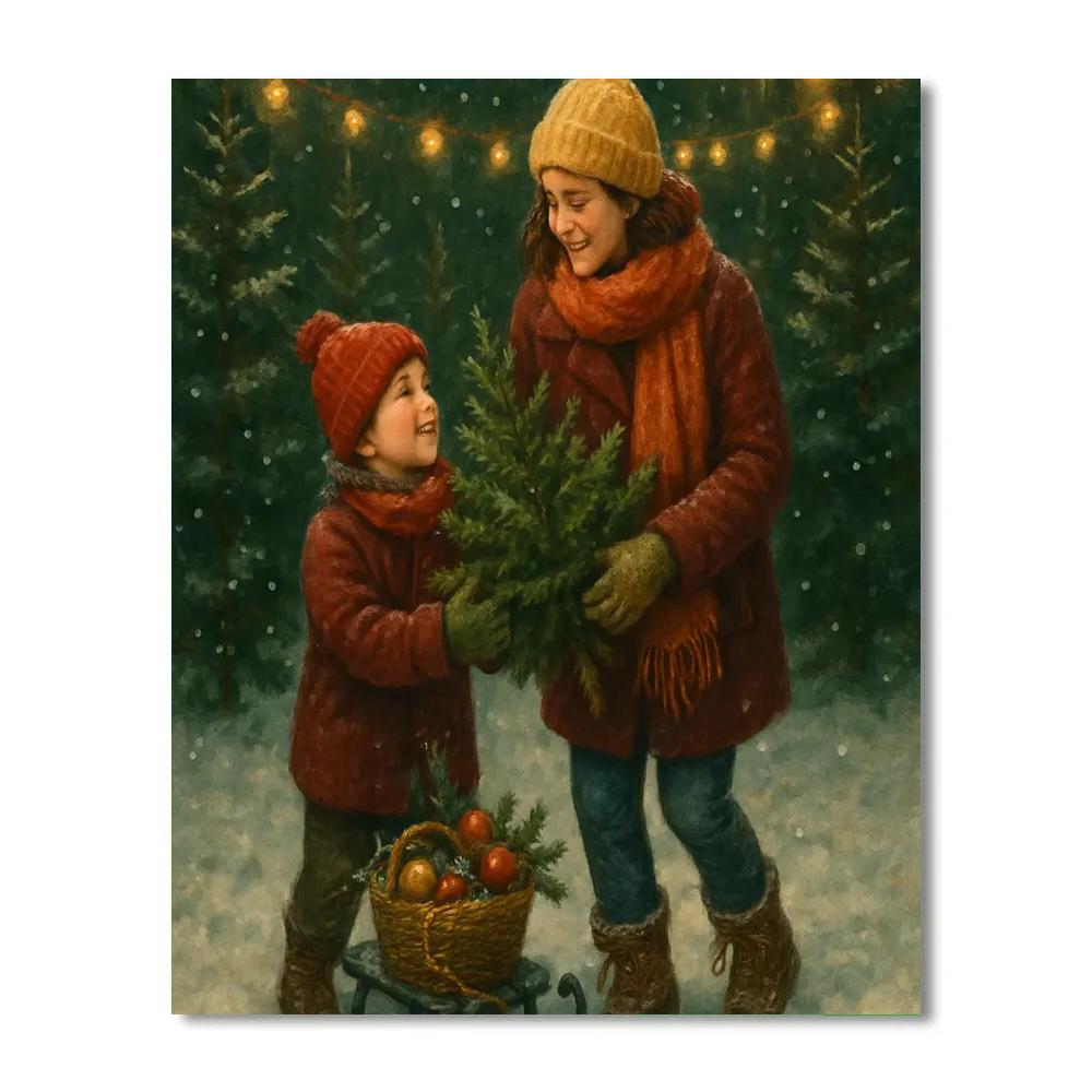 Mother And Child Planting Christmas Tree painting number kit