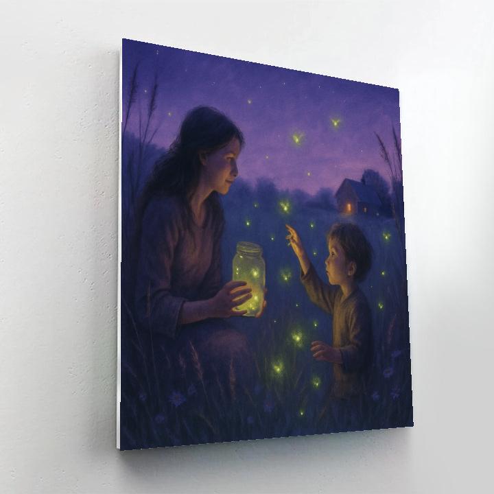 Mother And Child At Pond Catching Fireflies Painting by numbers kit