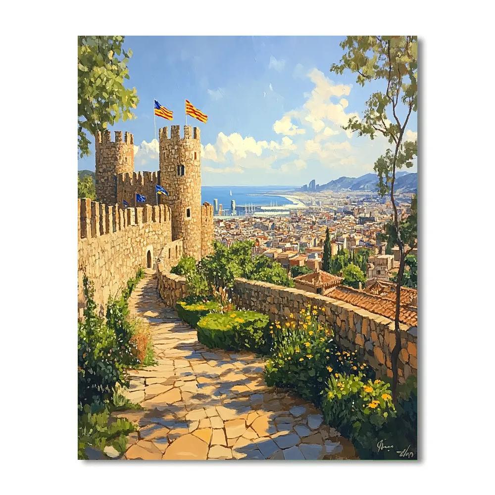 Hilltop View From Montjuic Castle Barcelona Spain DIY paint by numbers