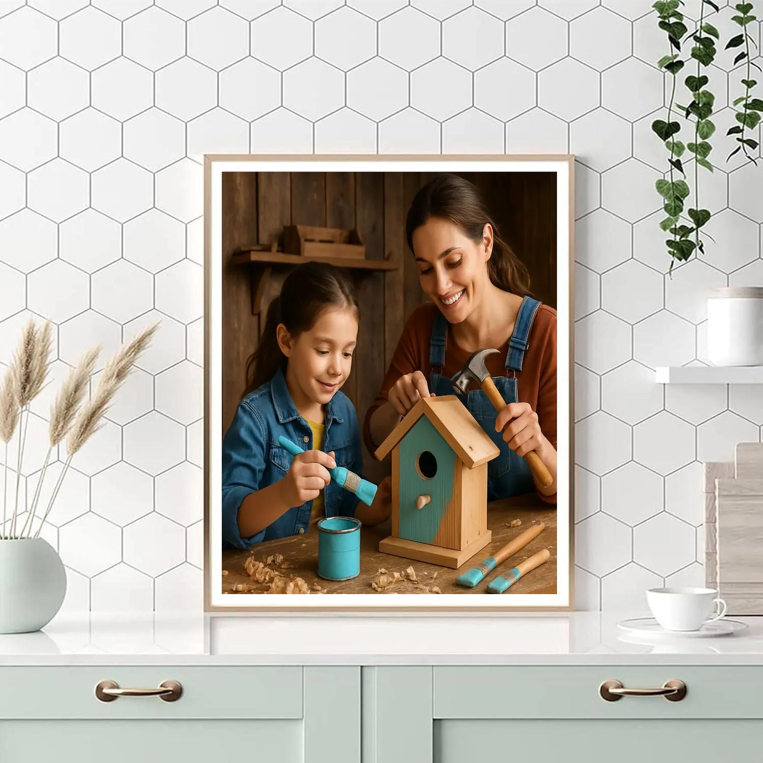 Mother And Child Birdhouse Building painting number kit