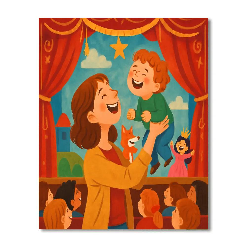 Mother And Child At Puppet Show Numbered painting kits